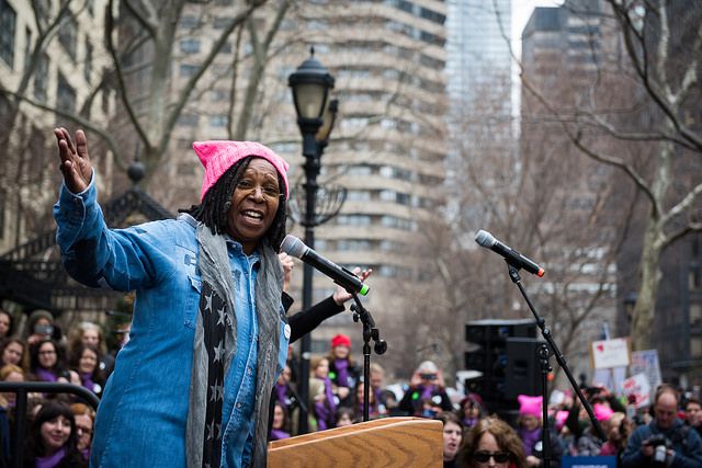 Whoopi Goldberg delivers remarks at the start of the Women’s March in New York City on Saturday, January 21st, 2017.